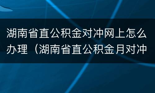 湖南省直公积金对冲网上怎么办理（湖南省直公积金月对冲）