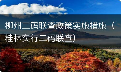 柳州二码联查政策实施措施（桂林实行二码联查）