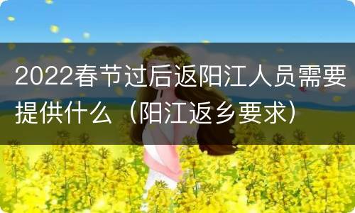 2022春节过后返阳江人员需要提供什么（阳江返乡要求）
