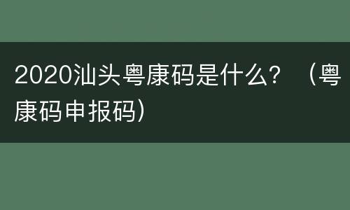 2020汕头粤康码是什么？（粤康码申报码）