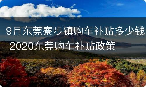 9月东莞寮步镇购车补贴多少钱 2020东莞购车补贴政策