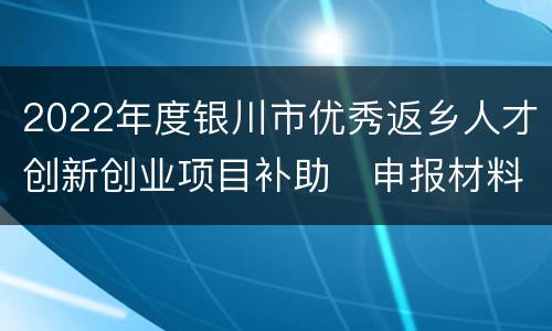 2022年度银川市优秀返乡人才创新创业项目补助​申报材料