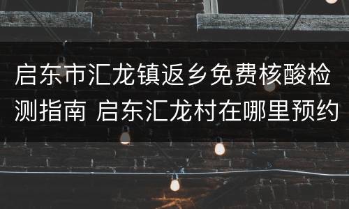 启东市汇龙镇返乡免费核酸检测指南 启东汇龙村在哪里预约打疫苗