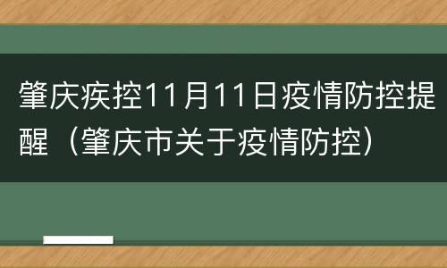 肇庆疾控11月11日疫情防控提醒（肇庆市关于疫情防控）