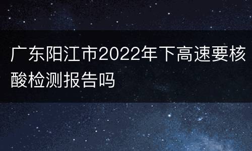 广东阳江市2022年下高速要核酸检测报告吗