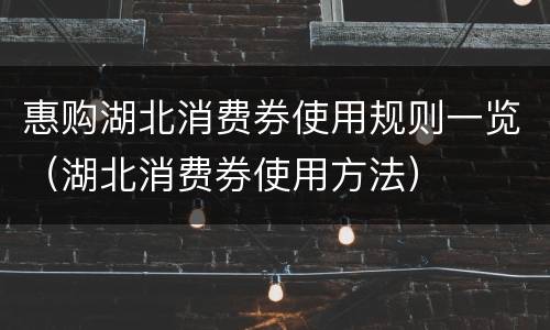 惠购湖北消费券使用规则一览（湖北消费券使用方法）