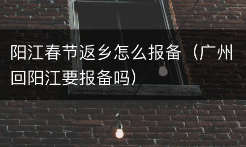 阳江春节返乡怎么报备（广州回阳江要报备吗）