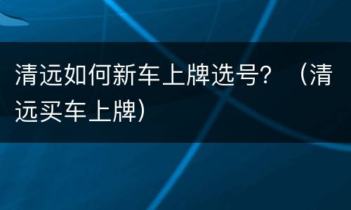 清远如何新车上牌选号？（清远买车上牌）