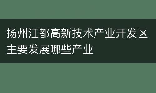 扬州江都高新技术产业开发区主要发展哪些产业