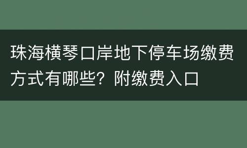 珠海横琴口岸地下停车场缴费方式有哪些？附缴费入口