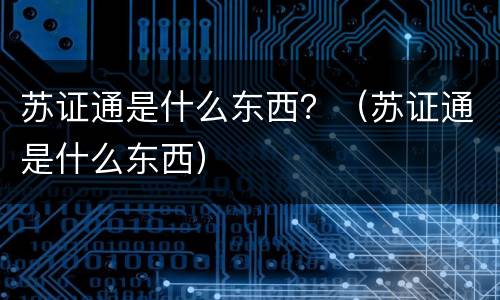 苏证通是什么东西？（苏证通是什么东西）