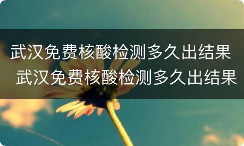 武汉免费核酸检测多久出结果 武汉免费核酸检测多久出结果手机上可以查到