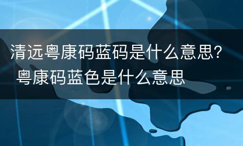 清远粤康码蓝码是什么意思？ 粤康码蓝色是什么意思