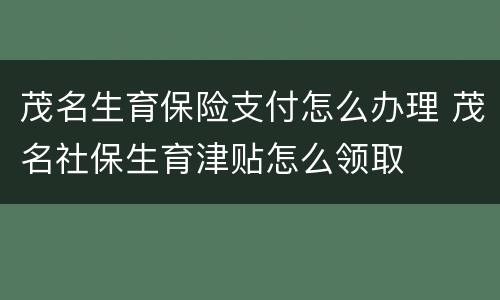 茂名生育保险支付怎么办理 茂名社保生育津贴怎么领取