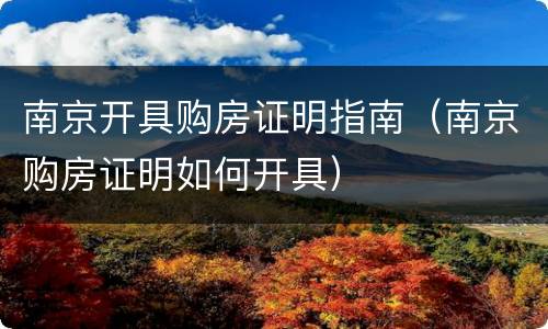 南京开具购房证明指南（南京购房证明如何开具）