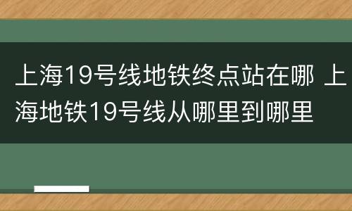 上海19号线地铁终点站在哪 上海地铁19号线从哪里到哪里