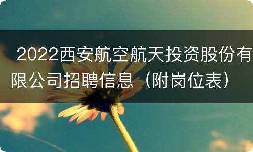  2022西安航空航天投资股份有限公司招聘信息（附岗位表）