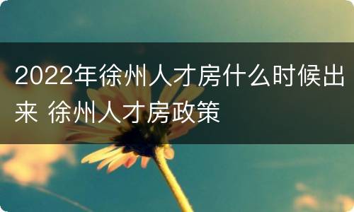 2022年徐州人才房什么时候出来 徐州人才房政策