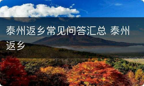 泰州返乡常见问答汇总 泰州 返乡