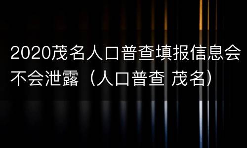 2020茂名人口普查填报信息会不会泄露（人口普查 茂名）