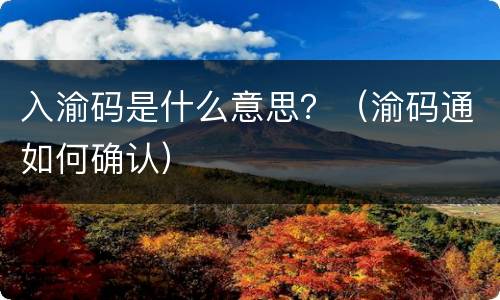 入渝码是什么意思？（渝码通如何确认）