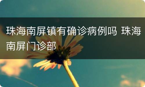 珠海南屏镇有确诊病例吗 珠海南屏门诊部