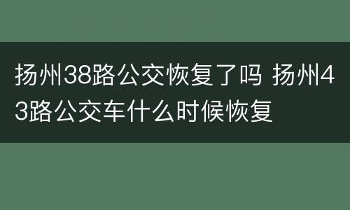 扬州38路公交恢复了吗 扬州43路公交车什么时候恢复