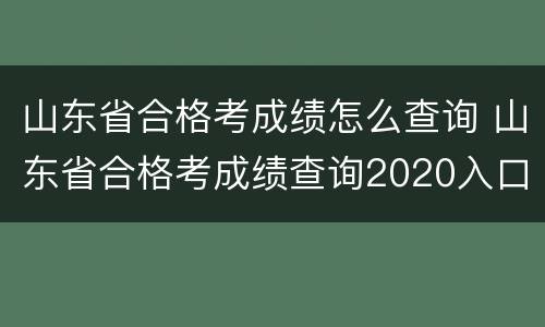 山东省合格考成绩怎么查询 山东省合格考成绩查询2020入口