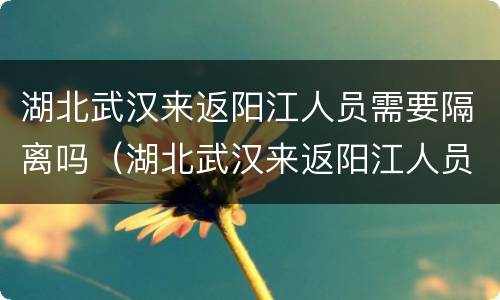 湖北武汉来返阳江人员需要隔离吗（湖北武汉来返阳江人员需要隔离吗今天）