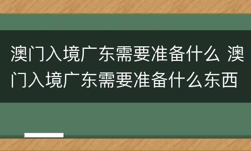 澳门入境广东需要准备什么 澳门入境广东需要准备什么东西