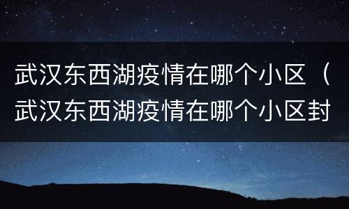 武汉东西湖疫情在哪个小区（武汉东西湖疫情在哪个小区封闭）