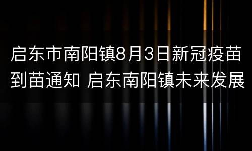 启东市南阳镇8月3日新冠疫苗到苗通知 启东南阳镇未来发展规划