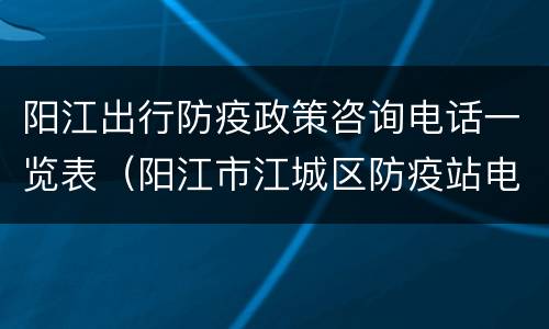 阳江出行防疫政策咨询电话一览表（阳江市江城区防疫站电话）