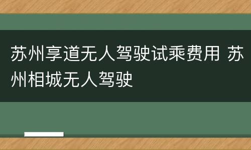 苏州享道无人驾驶试乘费用 苏州相城无人驾驶