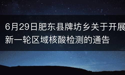 6月29日肥东县牌坊乡关于开展新一轮区域核酸检测的通告