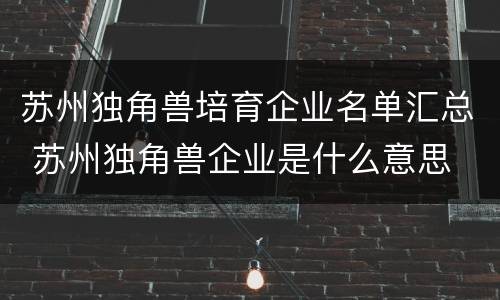 苏州独角兽培育企业名单汇总 苏州独角兽企业是什么意思