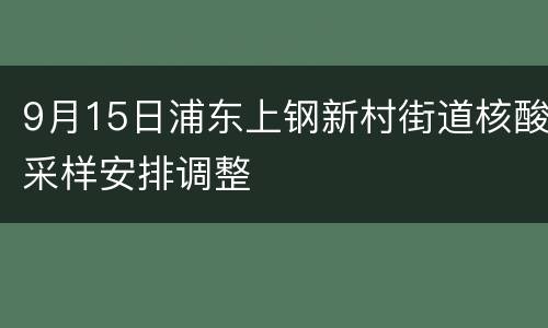 9月15日浦东上钢新村街道核酸采样安排调整