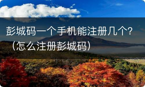 彭城码一个手机能注册几个？（怎么注册彭城码）