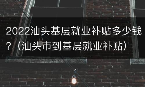 2022汕头基层就业补贴多少钱?（汕头市到基层就业补贴）