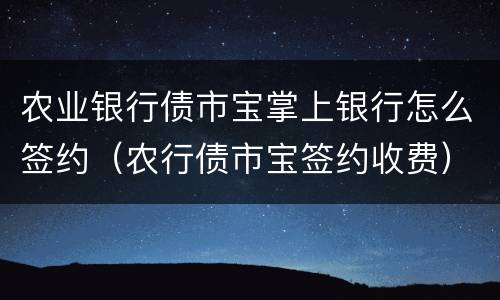 农业银行债市宝掌上银行怎么签约（农行债市宝签约收费）