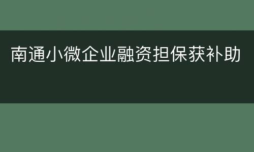 南通小微企业融资担保获补助