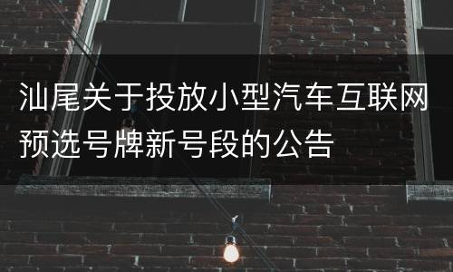 汕尾关于投放小型汽车互联网预选号牌新号段的公告