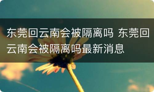 东莞回云南会被隔离吗 东莞回云南会被隔离吗最新消息
