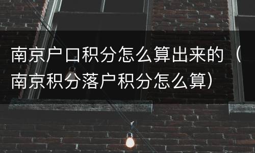 南京户口积分怎么算出来的（南京积分落户积分怎么算）