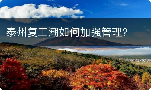 泰州复工潮如何加强管理？