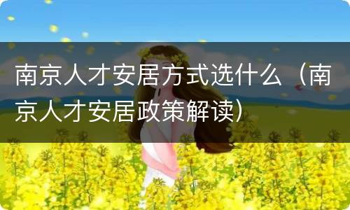 南京人才安居方式选什么（南京人才安居政策解读）