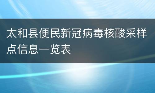 太和县便民新冠病毒核酸采样点信息一览表