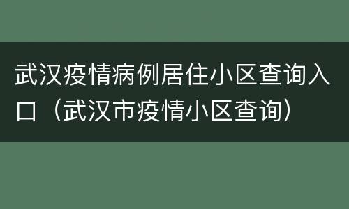 武汉疫情病例居住小区查询入口（武汉市疫情小区查询）