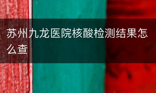 苏州九龙医院核酸检测结果怎么查
