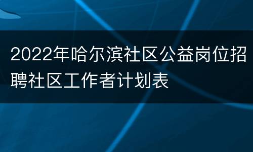 2022年哈尔滨社区公益岗位招聘社区工作者计划表